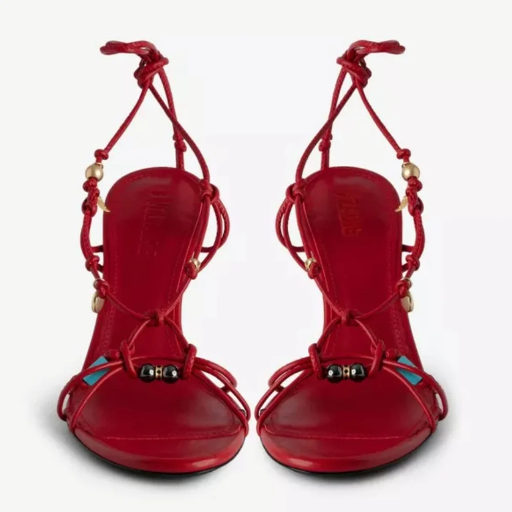 $598 Zadig & Voltaire Alana Leather charm jewel stone strappy Sandals High Heels - Picture 11 of 15